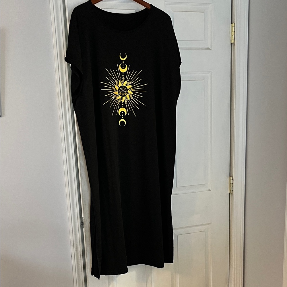 SHEIN Black Maxi Dress with Gold Sun and Moon Design
